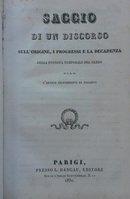 SAGGIO DI UN DISCORSO SULL' ORIGINE, I PROGRESSI E LA …