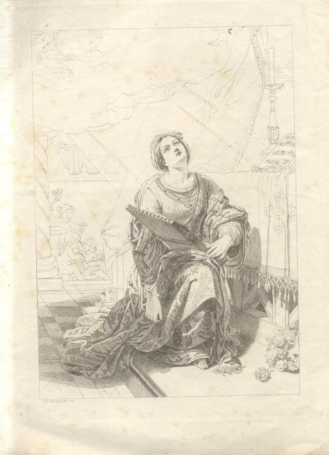 SANTA CECILIA: ASCOLTANDO LE MELODIE CELESTI. Quadro ad olio del …