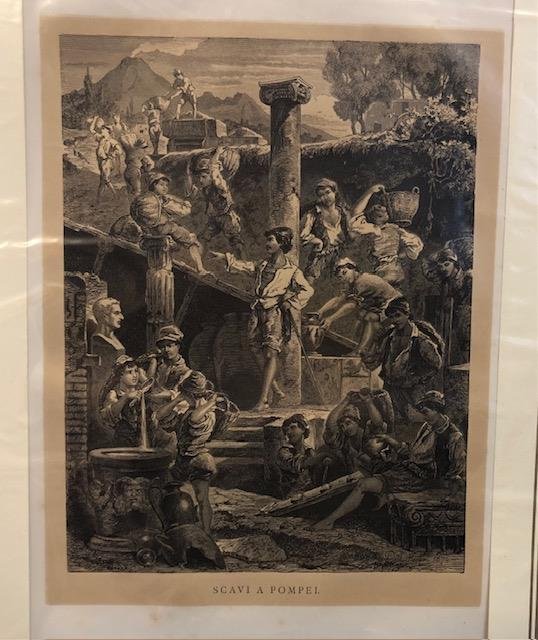 SCAVI A POMPEI. Incisione originale tratta da "Viaggio pittoresco dall'Alpi …