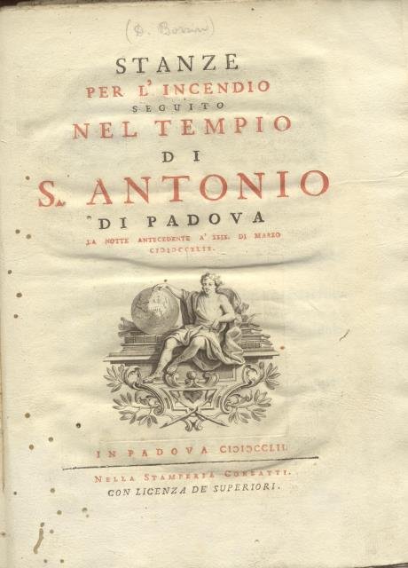 STANZE PER L'INCENDIO SEGUITO NEL TEMPIO DI S.ANTONIO DI PADOVA …