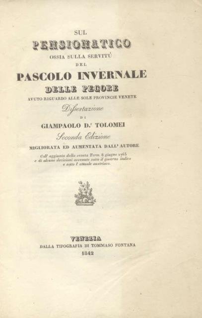 SUL PENSIONATICO OSSIA SULLA SERVITÙ DEL PASCOLO INVERNALE DELL PECORE. …