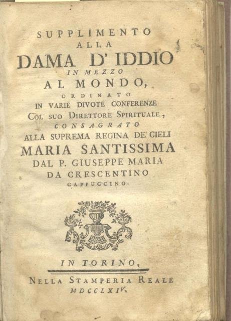SUPPLIMENTO ALLA DAMA D'IDDIO IN MEZZO AL MONDO. Ordinato in …