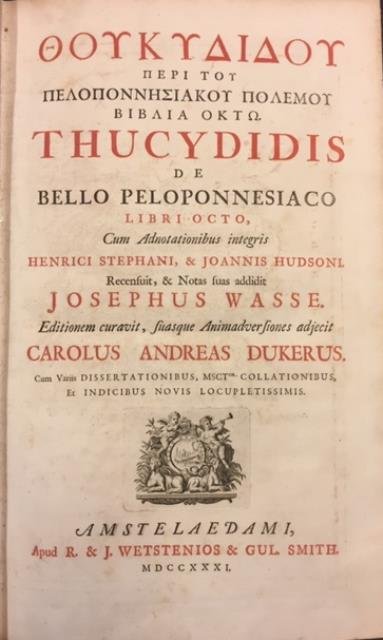 THOUKYDIDON PERI TON PELOPONNESIAKON POLEMON BIBLIA OKTO. Thucydidis de Bello …