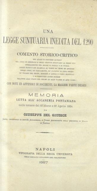 UNA LEGGE SUNTUARIA INEDITA DEL 1290. Comento storico-critico nel quale …