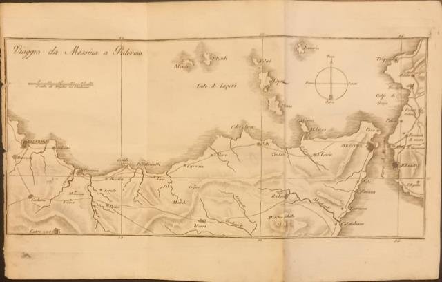 VIAGGIO DA MESSINA A PALERMO. Carta itineraria tratta da "Itinéraire d'Italie, ou Description des Voyages par les routes les plus fréquentées aux principales villes d'Italie" di Joseph Vallardi.