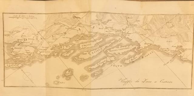 VIAGGIO DA ZARA A CATTARO. Carta itineraria tratta da "Itinéraire d'Italie, ou Description des Voyages par les routes les plus fréquentées aux principales villes d'Italie" di Joseph Vallardi.