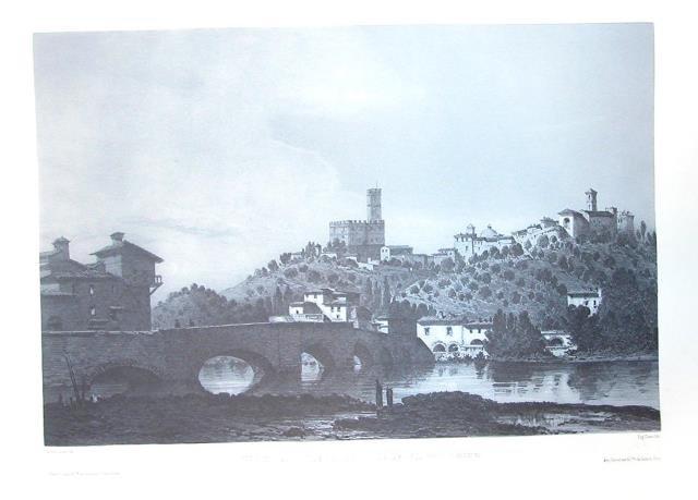 VUE GENERALE PRISE DES BORDS DE L'ARNO. POPPI (Province du Casentino). Riproduzione tratta dall'album "La Toscane" di André Durand.