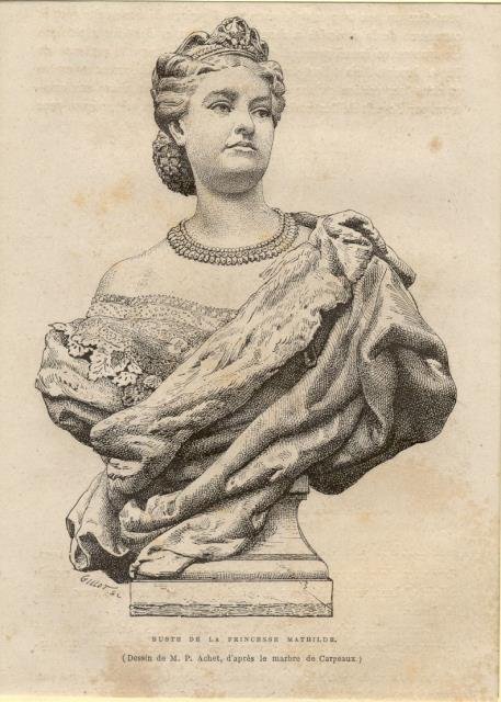 Xilografia raffigurante un busto della Principessa Matilde (Trieste, 1820-1904). 1880 circa.