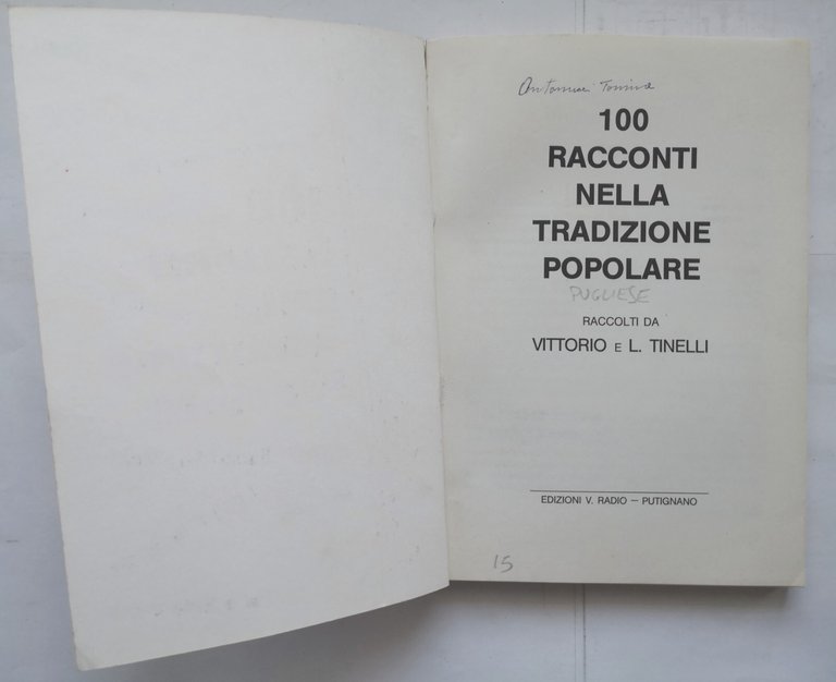 100 RACCONTI NELLA TRADIZIONE POPOLARE di Tinelli 1983 Libro Puglia
