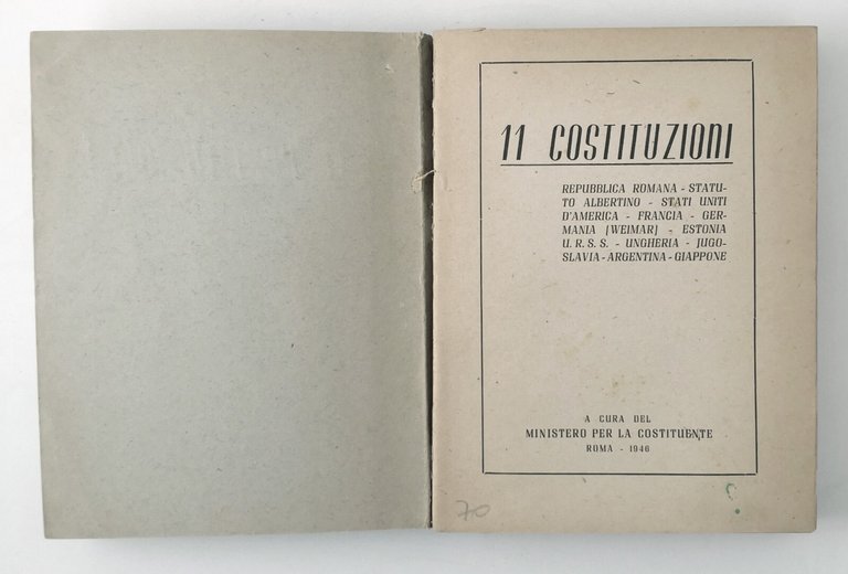 11 COSTITUZIONI a cura del Ministero per la Costituente 1946 …