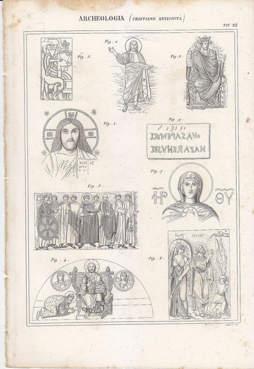 1866 Stampa Antica Originale ARCHEOLOGIA Antichità Cristiane INCISIONE TAVOLA XI