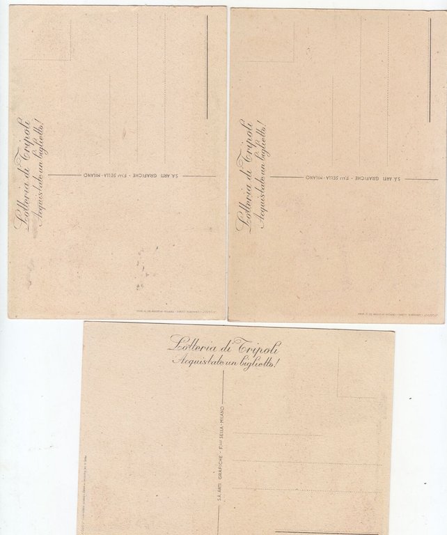 3 CARTOLINE Lotteria di Tripoli 1939 Illustrate S Bonelli Vintage …