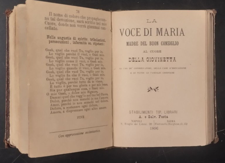 3 VOLUMI RELIGIOSI rilegati insieme 1896 Libro Voce di Maria …