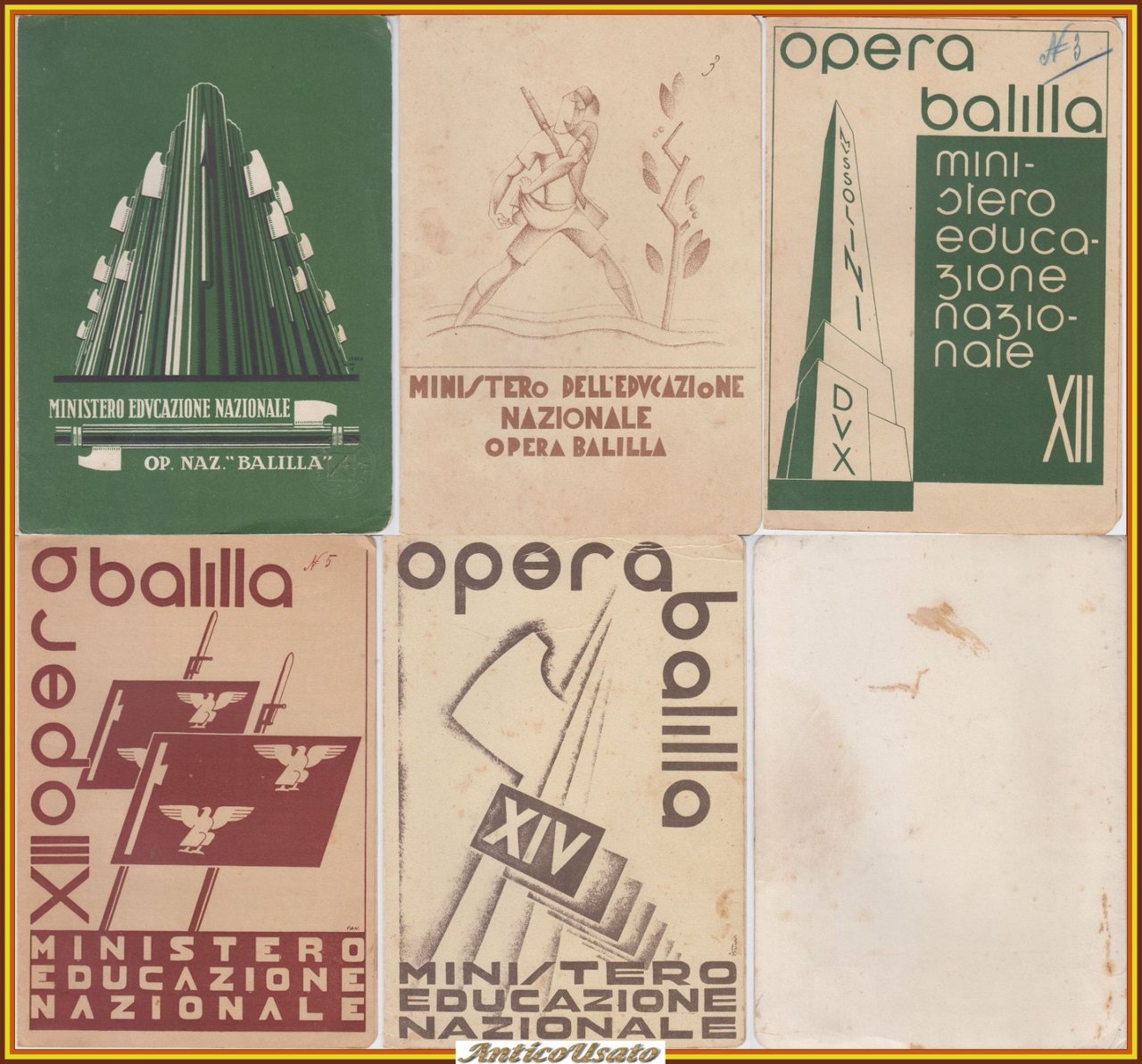 5 PAGELLE SCOLASTICHE FASCISTE Opera Nazionale Balilla 1931 1936 ONB …