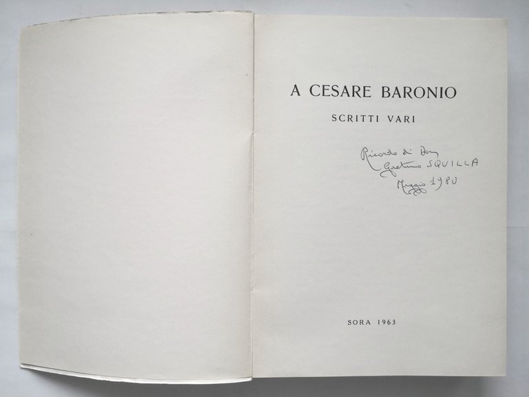 A CESARE BARONIO scritti vari 1963 Sora Libro Cardinale
