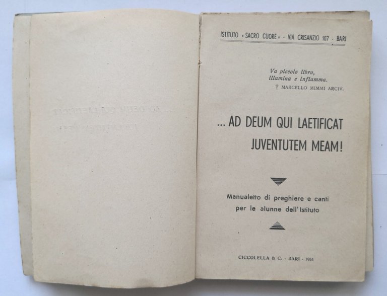AD DEUM QUI LAETIFICAT JUVENTUTEM MEAM Bari Sacro Cuore 1951 …