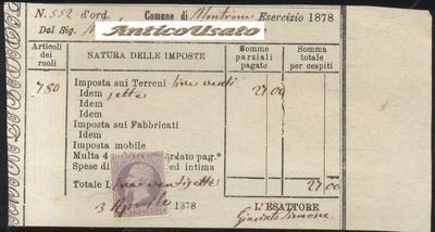 ADELFIA MONTRONE 1878 Cedola Di Imposte Terreni Documento Antico Originale
