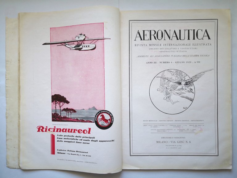 AERONAUTICA giugno 1929 rivista mensile internazionale illustrata aerei volo