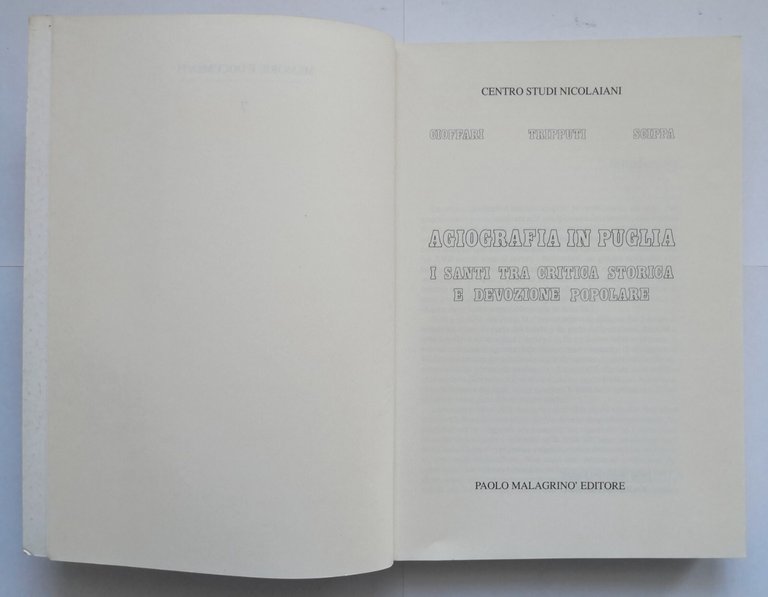 AGIOGRAFIA IN PUGLIA di Cioffari Tripputi Scippa 1991 Malagrinò Libro …