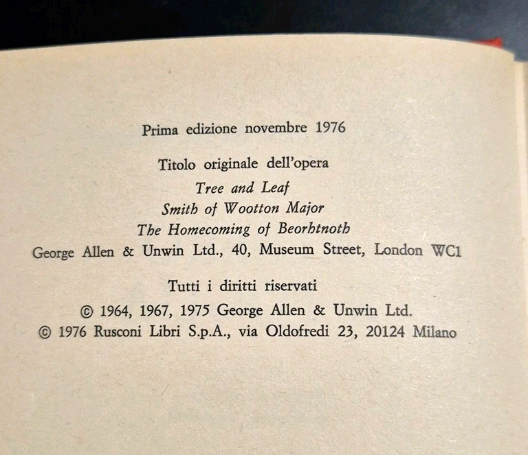 ALBERO E FOGLIA di J R R Tolkien 1976 Rusconi …