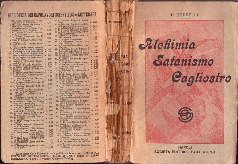 ALCHIMIA SATANISMO CAGLIOSTRO di Borrelli 1914 Società editrice Partenopea Libro