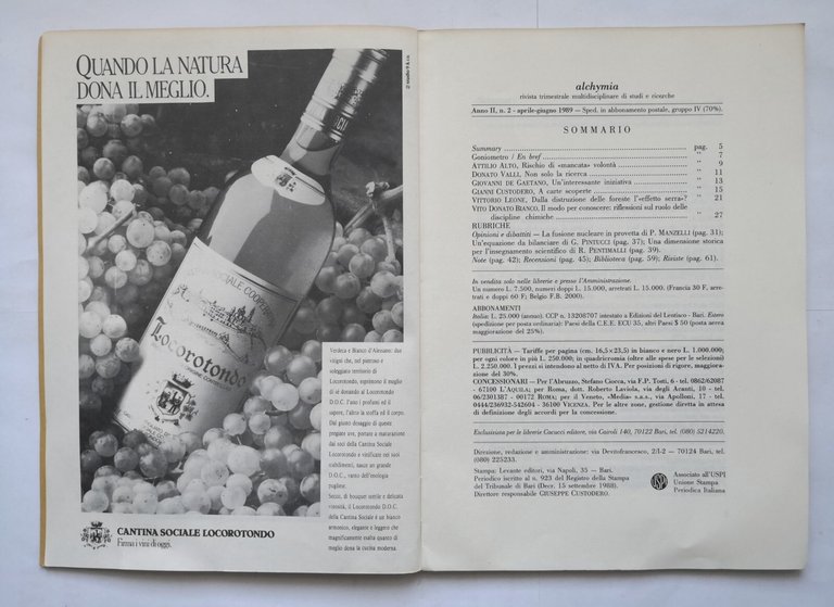 ALCHYMIA Anno Numero 2 aprile giugno 1989 rivista trimestrale multidisciplinare