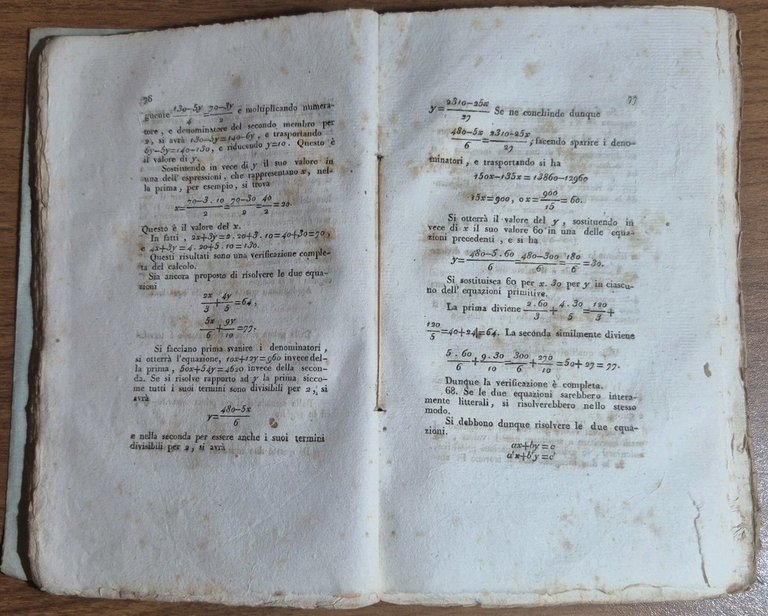 ALGEBRA di Giovanni Rodriguez 1815 Istituto Politecnico militare Libro antico