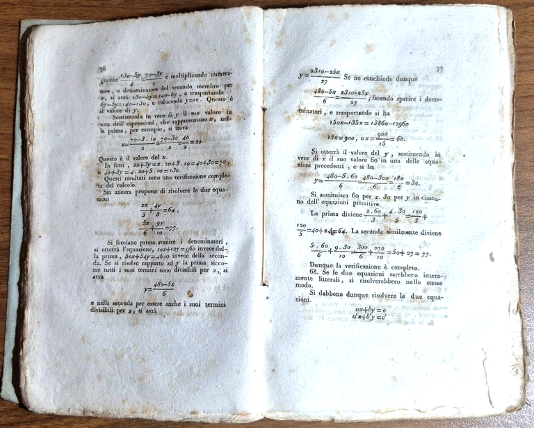 ALGEBRA di Giovanni Rodriguez 1815 Istituto Politecnico militare Libro antico