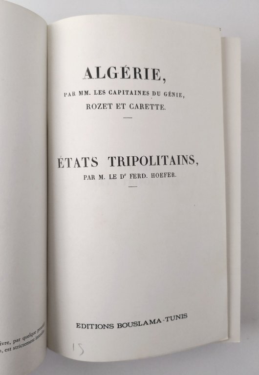 ALGERIE di Roset e Carette ETATS TRIPOLITAINS Hoefer 1980 Bouslama …
