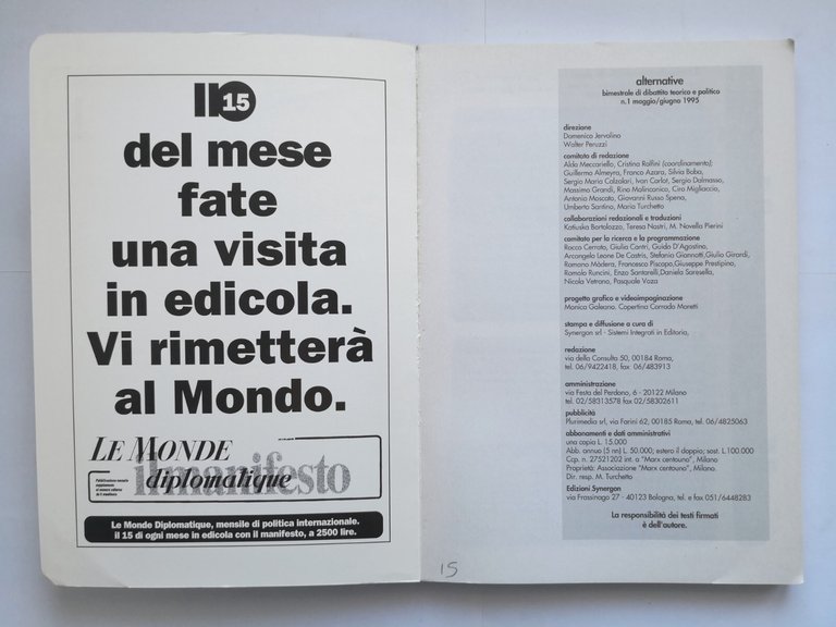 ALTERNATIVE numero 1 IL POST FORDISMO maggio 1995 Synergon Rivista …