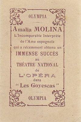 AMALIA MOLINA INCOMPARABLE INTERPRETE DEL’AME ESPAGNOLE opuscolo inizi 900 libro