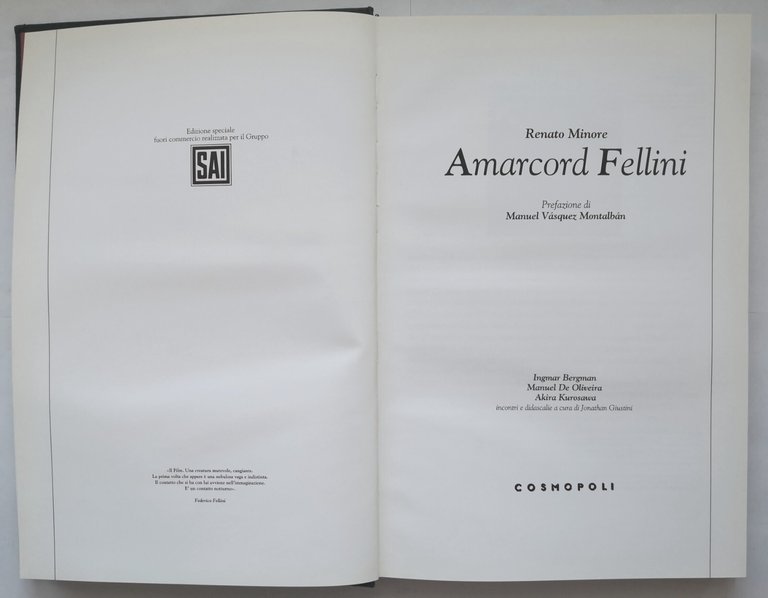 AMARCORD FELLINI di Renato Minore 1993 Cosmopoli Libro Cinema Vasquez …