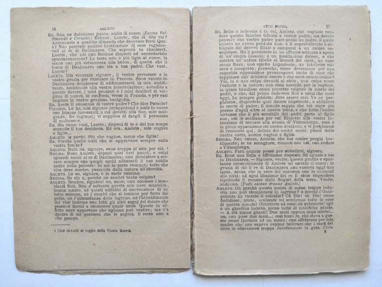 AMLETO tragedia di Guglielmo Shakespeare 1896 Sonzogno Libro William Teatro