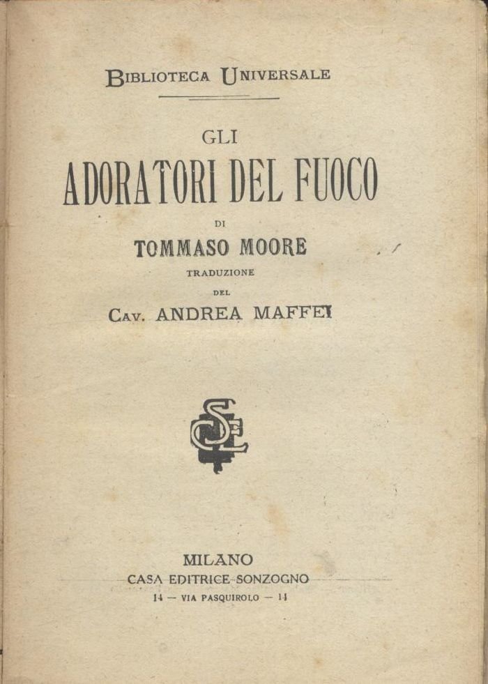 AMORI DEGLI ANGELI e ADORATORI DEL FUOCO di Thomas Moore …