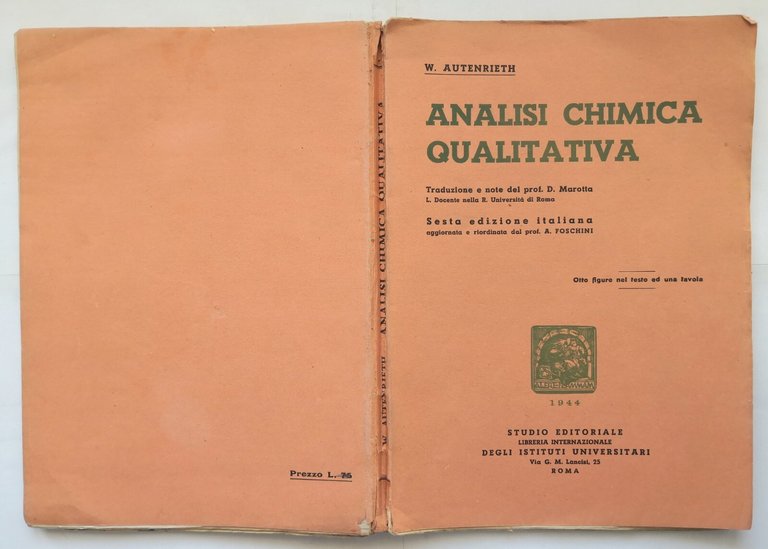 ANALISI CHIMICA QUALITATIVA di W Autenrieth 1944 Studio Editoriale Libro