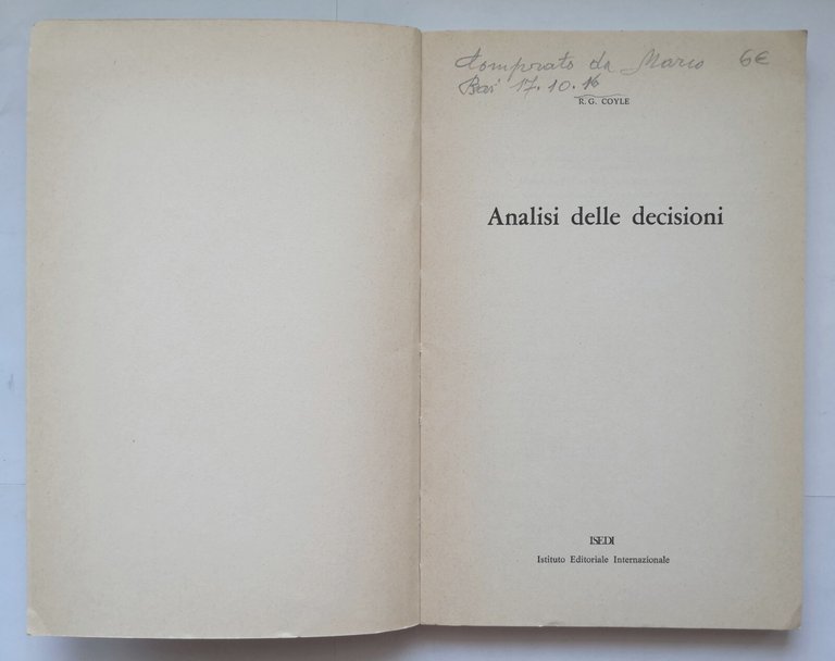 ANALISI DELLE DECISIONI di Coyle 1974 libro economia direzione aziendale