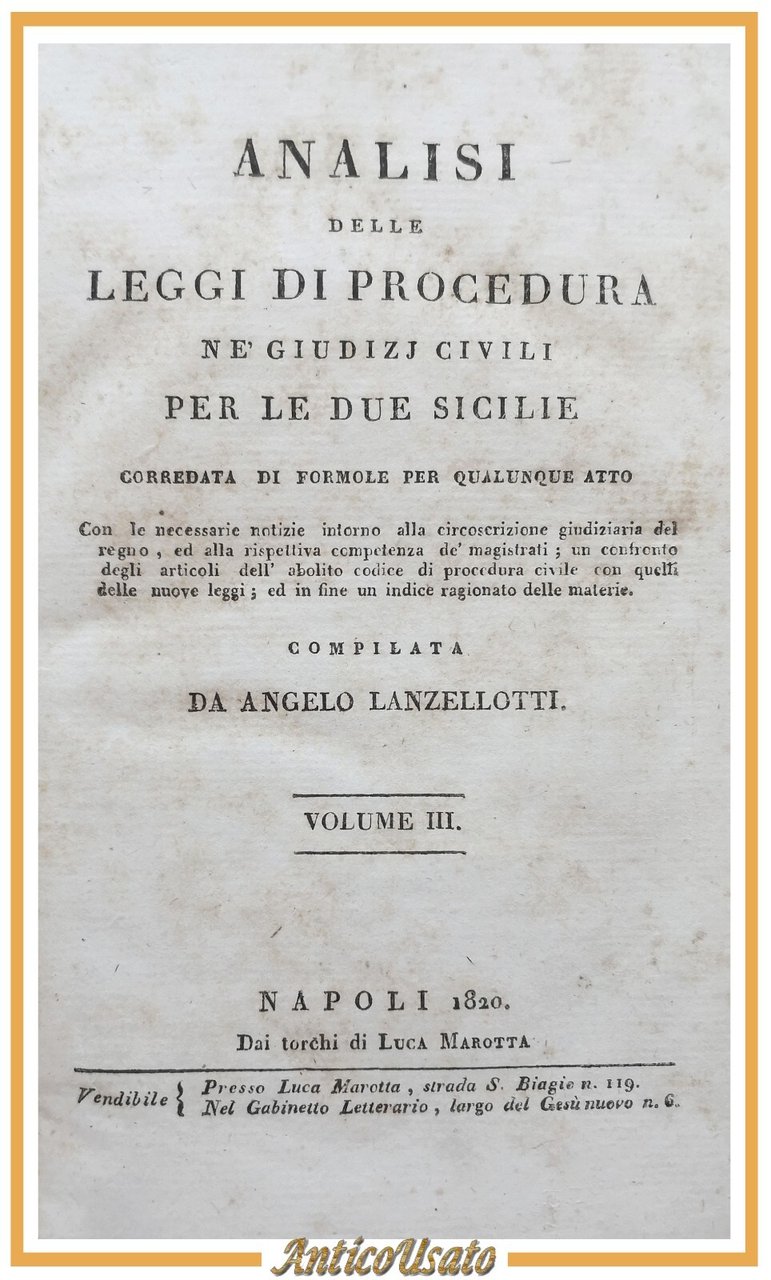 ANALISI DELLE LEGGI DI PROCEDURA CIVILI PER LE DUE SICILIE …