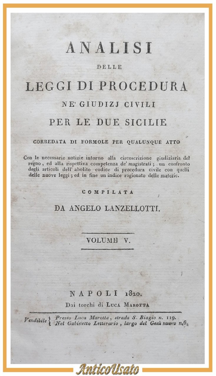 ANALISI DELLE LEGGI DI PROCEDURA CIVILI PER LE DUE SICILIE …