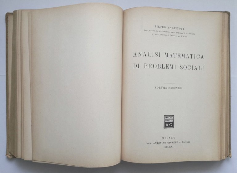 ANALISI MATEMATICA DI PROBLEMI SOCIALI Pietro Martinotti 1938 Giuffrè Libro