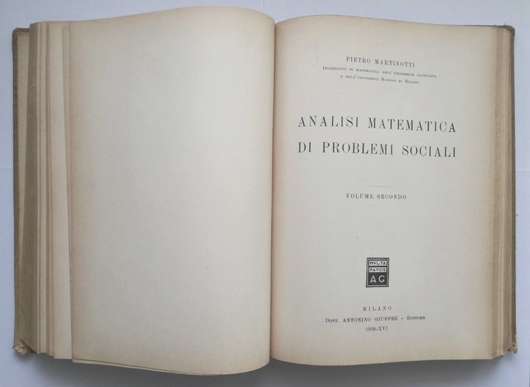 ANALISI MATEMATICA DI PROBLEMI SOCIALI Pietro Martinotti 1938 Giuffrè Libro | Immagine Gallery 3