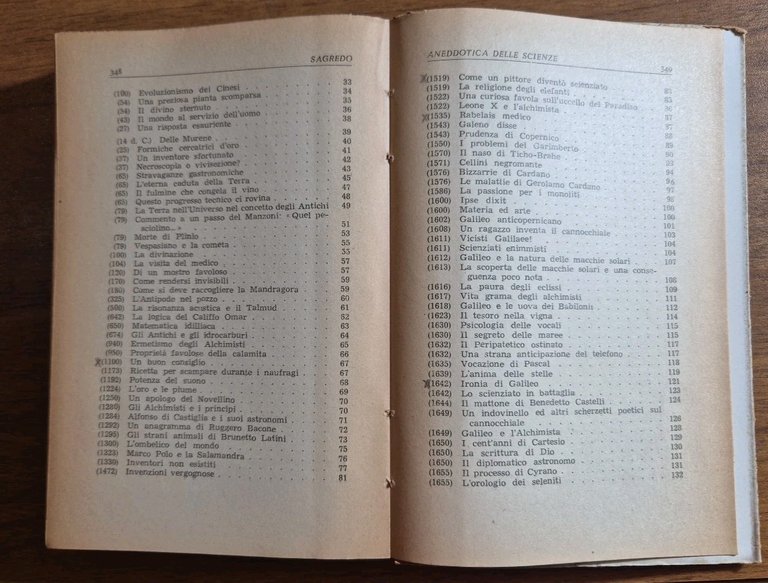 ANEDDOTICA DELLE SCIENZE di Sagredo 1948 Hoepli Manuale Libro illustrato