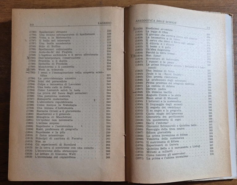 ANEDDOTICA DELLE SCIENZE di Sagredo 1948 Hoepli Manuale Libro illustrato