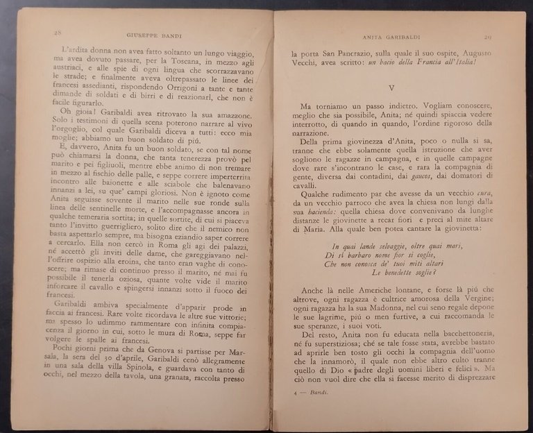 ANITA GARIBALDI di Giuseppe Bandi 1952 Universale Economica Libro biografia
