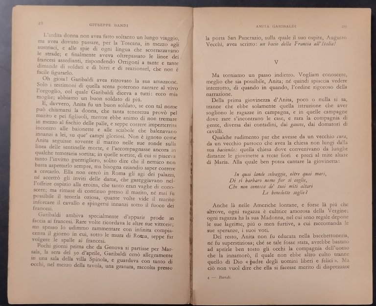 ANITA GARIBALDI di Giuseppe Bandi 1952 Universale Economica Libro biografia