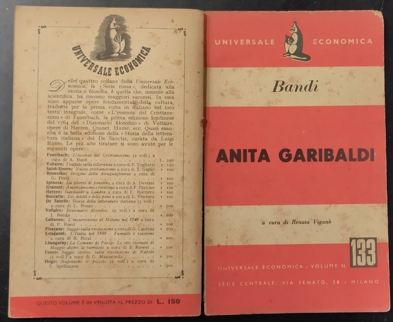 ANITA GARIBALDI di Giuseppe Bandi 1952 Universale Economica Libro biografia