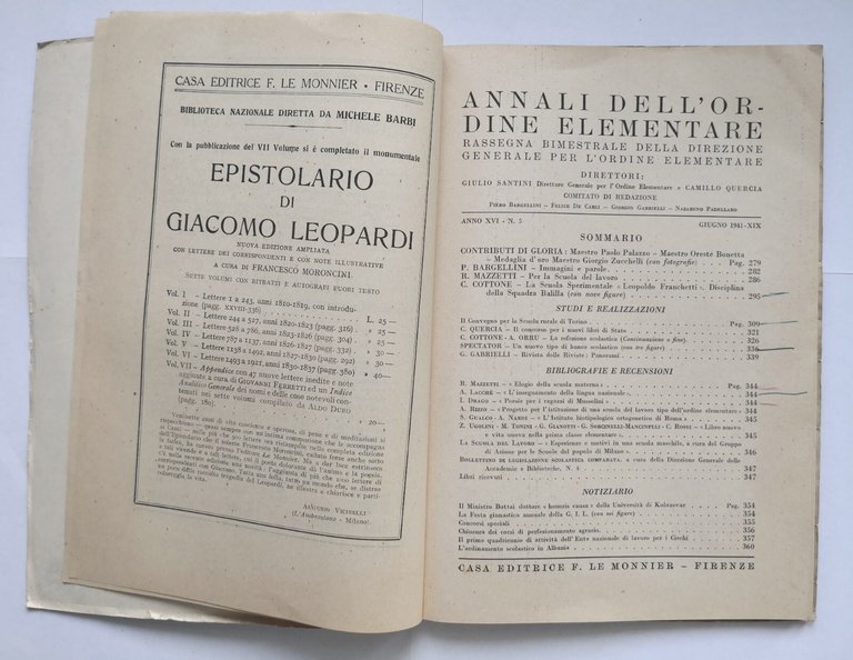 ANNALI DELL'ORDINE ELEMENTARE Numero 5 1941 Le Monnier rivista scuola …