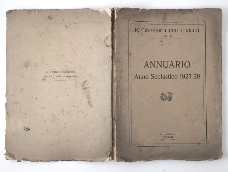 ANNUARIO ANNO SCOLASTICO 1927 28 Ginnasio Liceo Cirillo Bari 1929 …
