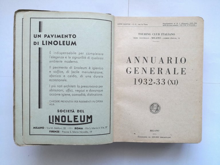ANNUARIO GENERALE 1932 33 Touring Club Italiano Libro
