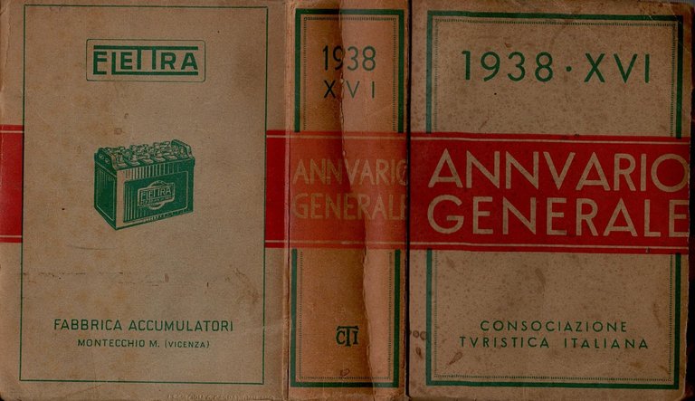 ANNUARIO GENERALE 1938 Consociazione Turistica Italiana Libro TCI touring club