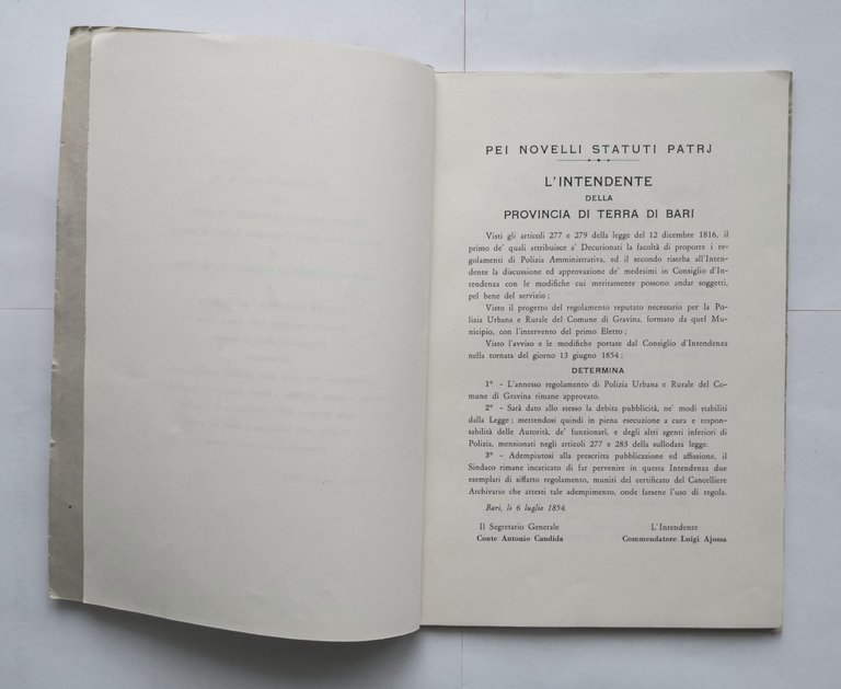 ANTICO STATUTO PATRIO Antiche Misure Locali Comuni 1960 Gravina di …